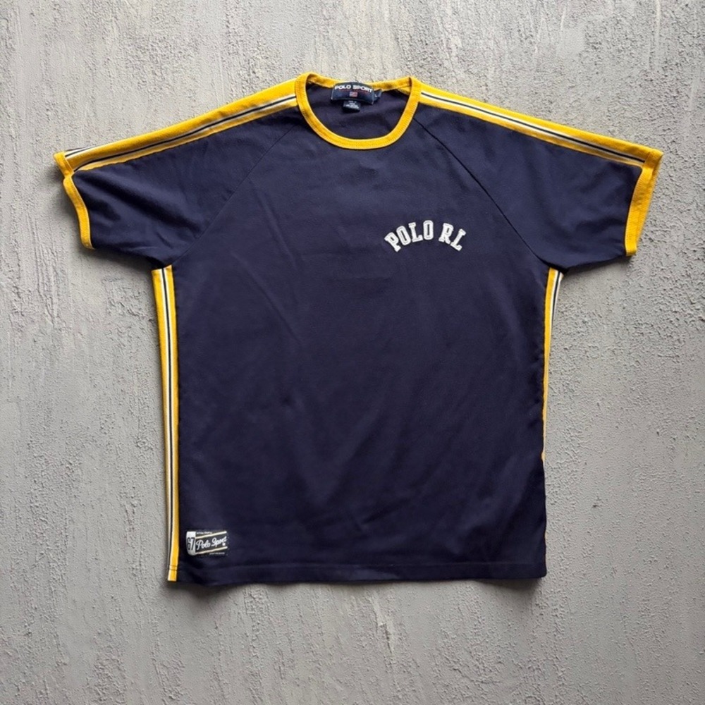 Vintage Polo Sport Ralph Lauren Shirt Large Blue 1990s Striped Jersey